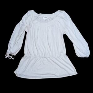 Loft white peasant dropped‎ waist 3/4 sleeve blouse 154085
